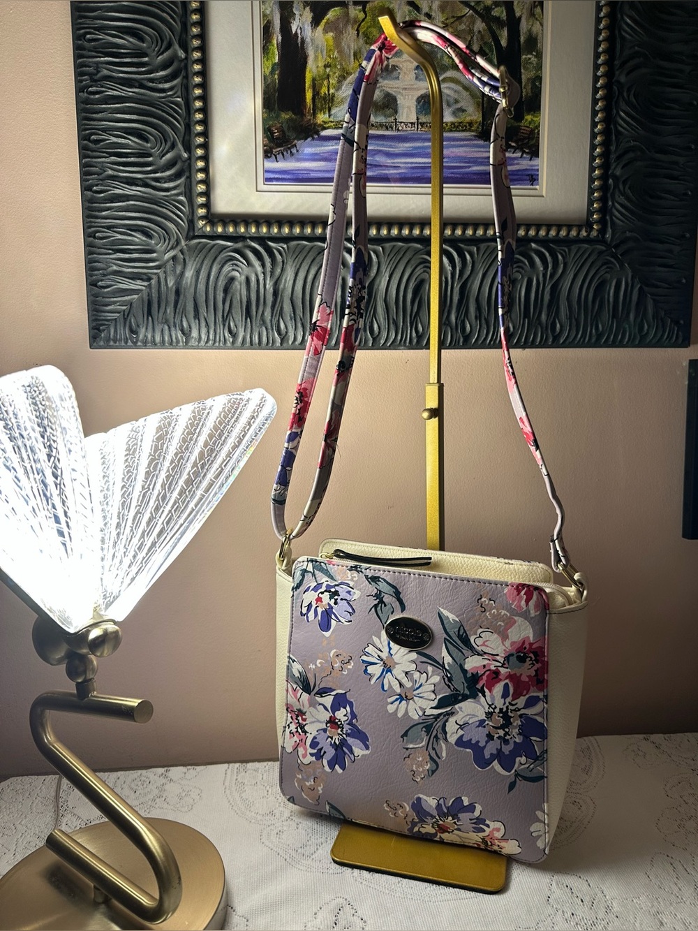Floral Crossbody Bag in Lavender Cream - Women’s Shoulder Purse
